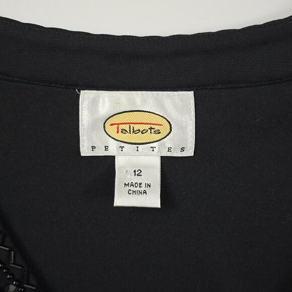 Talbots Petites Women's Black Fit & Flare Midi Dress Bead Neckline Waist Size 12 - Picture 13 of 16